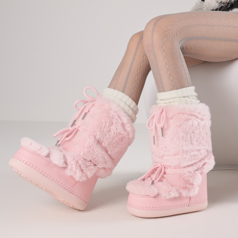Waterproof Winter Boot - รองเท้าบูทขนเฟอร์สำหรับผู้หญิง หัวกลม สวมใส่ง่าย รองเท้าบูทกันหนาวสำหรับฤดูหนาว บูทขนเฟอร์เทียมนุ่มสบาย แฟชั่น
