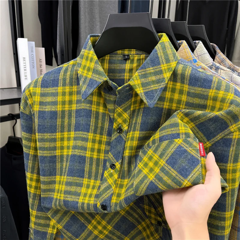 Flannel Shirt Lined - เสื้อเชิ้ตผู้ชายลายสก็อตแบบเรโทร ทรงหลวม ผ้าฟลานเนลเนื้อนุ่ม เหมาะสำหรับใส่ในวันหยุดหรือกิจกรรมกลางแจ้ง
