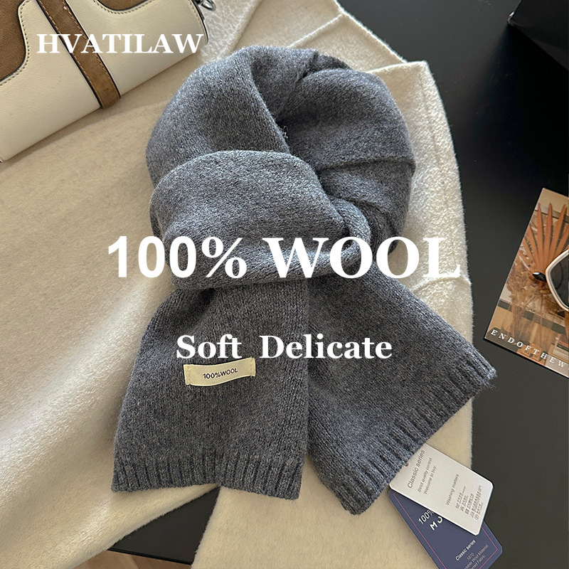 Wool Scarf Men - ผ้าพันคอขนสัตว์ 100% สำหรับผู้หญิงและผู้ชาย สีพื้น ให้ความอบอุ่นในฤดูหนาว หนานุ่ม