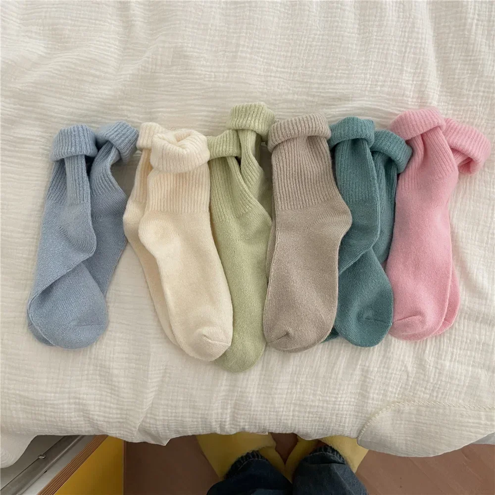 Thermal Sock Wool - ถุงเท้ายาวของผู้หญิงถุงเท้าวูลยาวอบอุ่นหนาสีพื้นถุงเท้าผ้าขนแกะสไตล์ญี่ปุ่นน่ารักผ้าแคชเมียร์ให้ความอบอุ่นถุงเท้าของขวัญคริสต์มาส