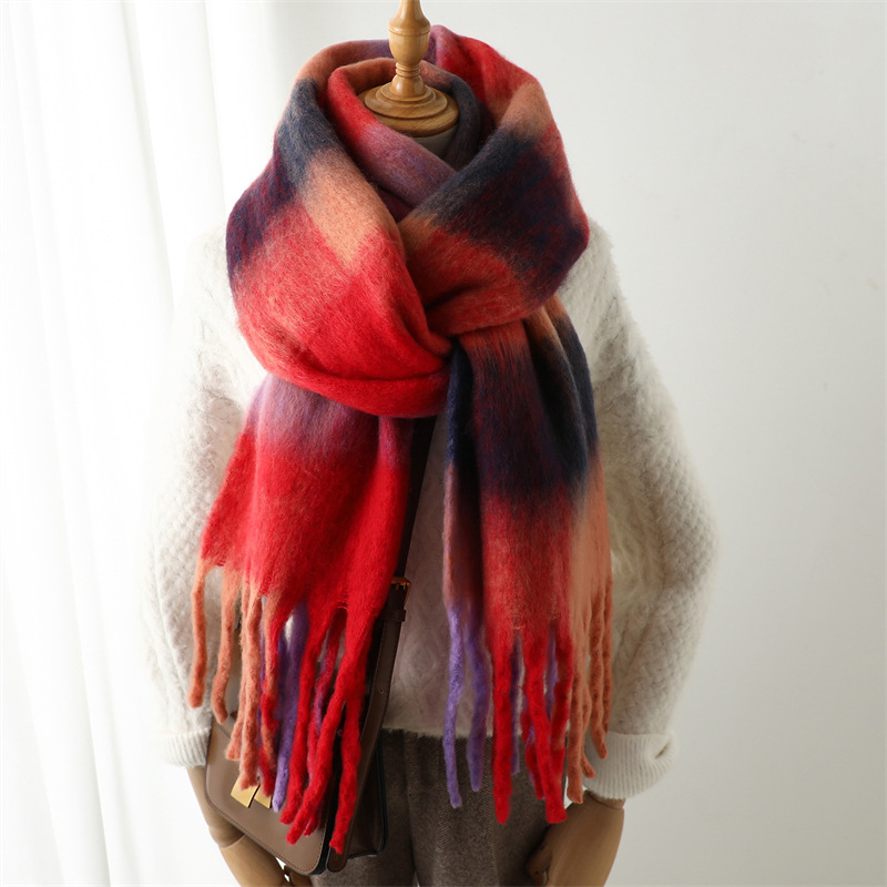 Wool Scarf Men - ผ้าพันคอลายตารางสำหรับฤดูใบไม้ร่วงและฤดูหนาวใหม่ ขนาด 240*38 ซม. สำหรับผู้หญิงและผู้ชาย ผ้าพันคอหนาให้ความอบอุ่น