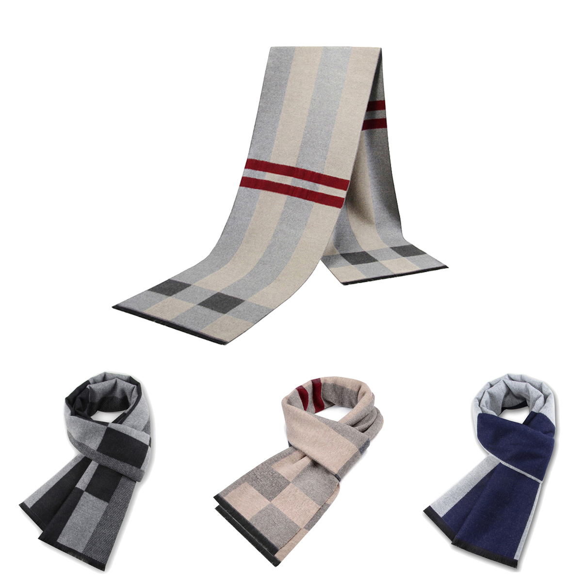 Wool Scarf Men - ผู้ชายผ้าพันคอสําหรับชายฤดูหนาวสําเนาผ้าคลุมไหล่ผ้าพันคอแบรนด์หรูผ้าพันคอนุ่มอุ่นกลางแจ้งสีเทาถัก Neckerchief ผู้ชาย Shawl Wrap ของขวัญ