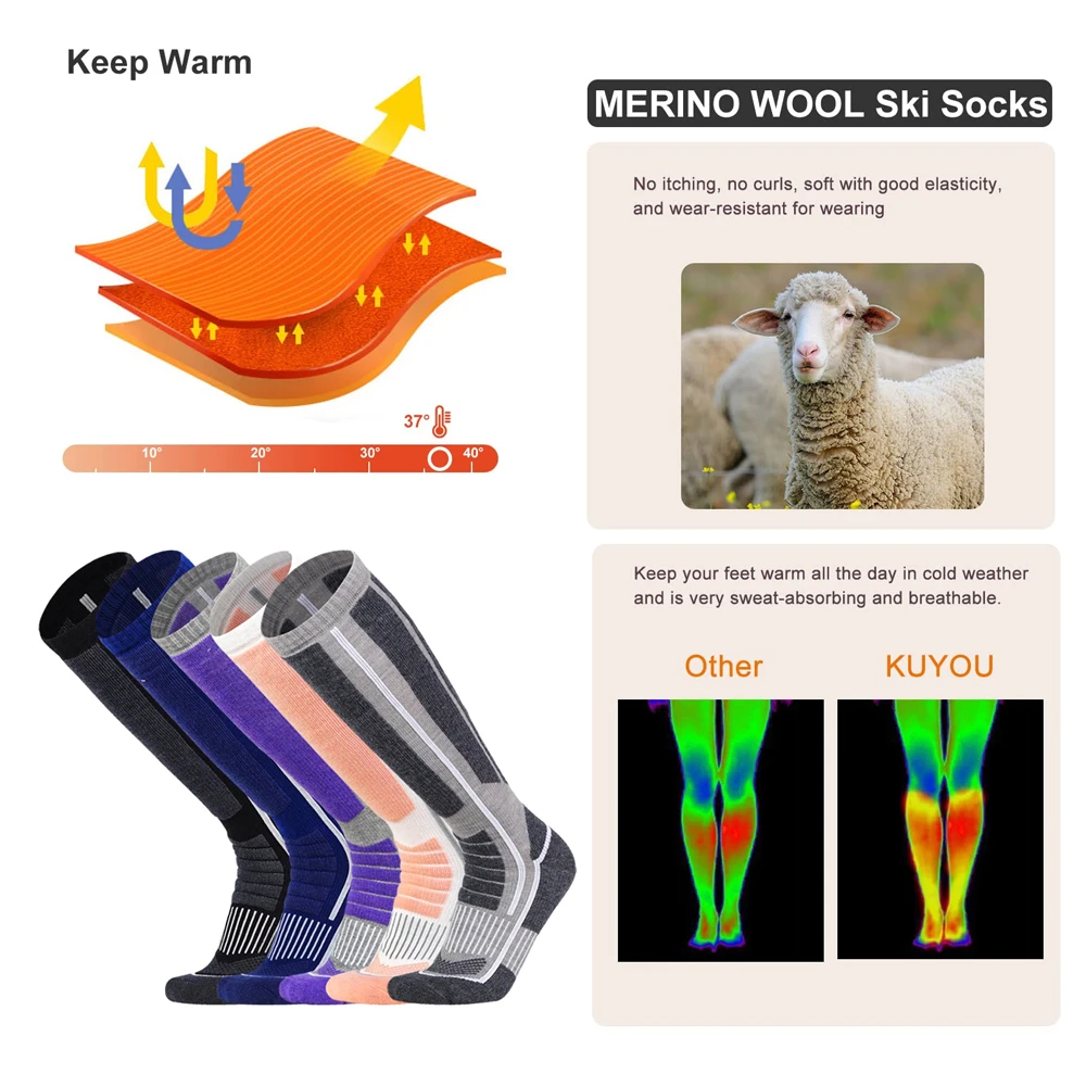 Xqqmxx ถุงเท้าสกี1คู่ถุงเท้าสก - Thermal Sock Wool บทวิจารณ์และราคา
