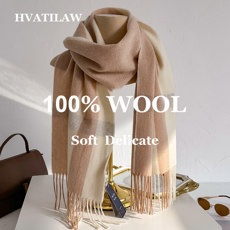 ผ้าพันคอขนสัตว์ 100% ลายตารางส - Wool Scarf Men บทวิจารณ์และราคา
