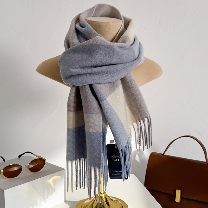 ผ้าพันคอขนสัตว์ 100% ลายตารางส - Wool Scarf Men บทวิจารณ์และราคา